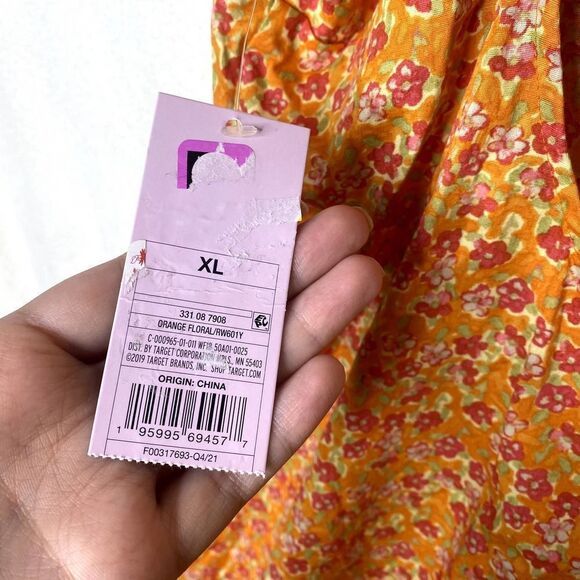 Wild Fable Sleeveless Floral Woven Bodycon Mini Dress Square Neck Cutout Orange - Picture 8 of 15